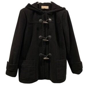Michael Kors Black Wool Blend Toggle Hooded Duffle Coat Women's Size M